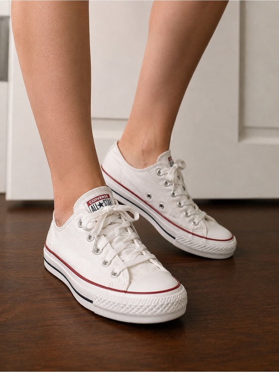 Converse Shoes - Converse White Low Top Sneakers with Red & Black Trim